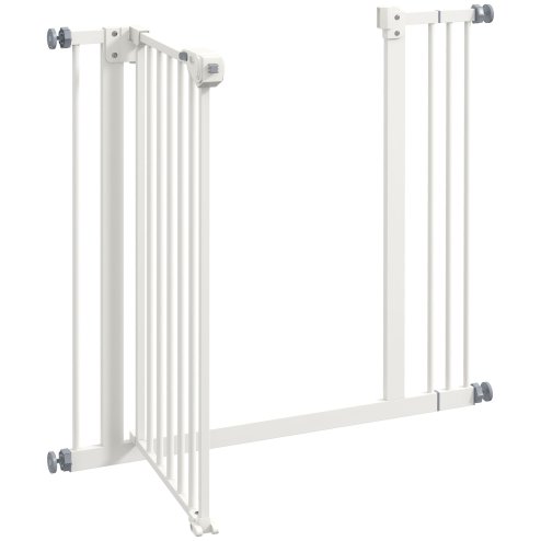 PawHut Dog Gate Stair Gate Pressure Fit Pets Barrier Auto Close for Doorway Hallway, 74-87cm Wide Adjustable, White