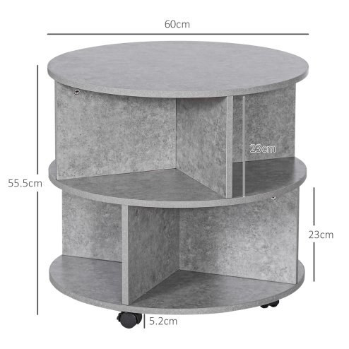 HOMCOM Round Coffee Table, Movable Centre Table with Divided Shelves and Rolling Wheels, 3 Tier Living Room Table
