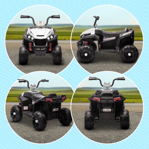AIYAPLAY Kids Quadbike, 12V Electric Ride on ATV with 4 Wheels Spring Suspension, LED Light, Music, MP3, 5KM/H Battery Powered, for Ages 3-5 Years, White