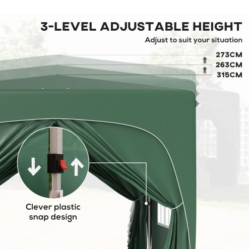 Outsunny 3 x 3(m) Pop Up Gazebo with Sides and Carry Bag, UPF50+, Height Adjustable Party Tent Instant Event Shelter for Garden, Outdoor, Patio, Dark Green