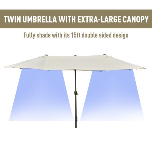 Outsunny 4.6m Garden Parasol Double-Sided Sun Umbrella Patio Market Shelter Canopy Shade Outdoor with Cross Base - Off White