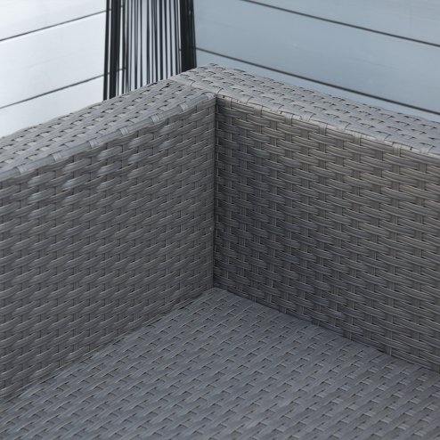 Outsunny 10 Pieces Outdoor PE Rattan Sofa Set with 10cm Thick Cushions, Garden Sectional Corner Sofa Set with Glass Top Dining Table and Three Footstools, Grey