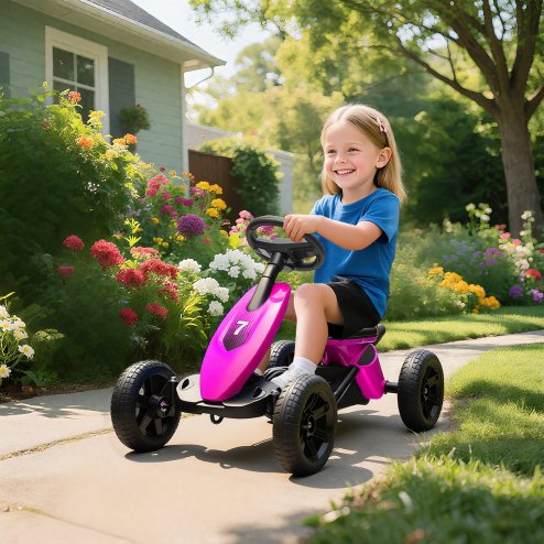 AIYAPLAY Pedal Go Kart for Kids, Children Ride-On Race Car with Silent EVA Tyres, for 2-5 Years, Pink