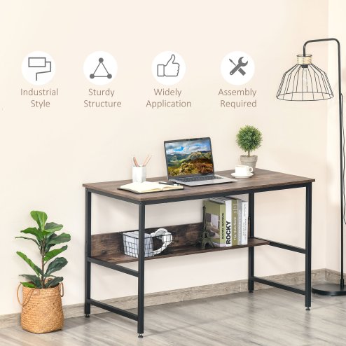 HOMCOM Computer Desk with Storage Shelf, 120 x 60cm Home Office Desk with Metal Frame, Study Table, Easy Assembly