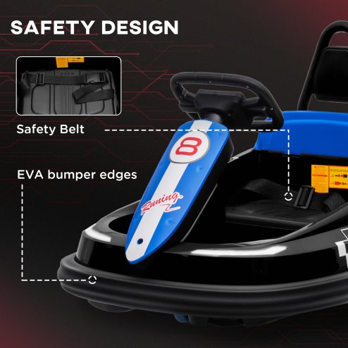 HOMCOM Kids Bumper Car 360° Rotation Spin Waltzer Car 6V Electric Ride On Car with Bumper Protector, 2 Speeds, Music, Lights for 18-48 Months - Black