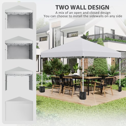 Outsunny 3 x 3 (M) Pop Up Gazebo, UPF 30+ with 2 Sidewalls, Leg Weight Bags and Wheeled Bag, Height Adjustable Party Tent Event Shelter for Garden, Patio, White