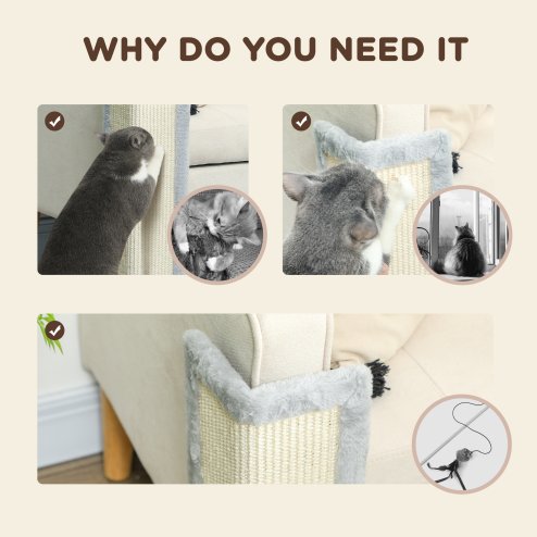 PawHut Cat Scratching Post, 56cm Corner Cat Scratch Post with Sisal Scratching Pad, for Indoor Corners, Table Corners, Sofa Corners, Grey