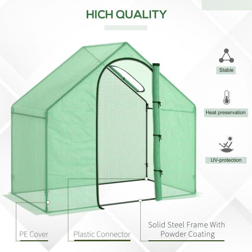 Outsunny Walk In Tomato Greenhouse Garden Outdoor Mini Greenhouse Flower Planter Steel Frame with Zipped Door & Window, PE Cover, 180 x 100 x 168CM, Green