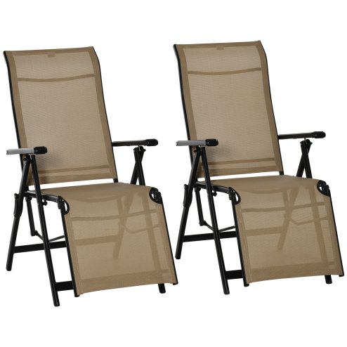 Outdoor Reclining Garden Chair Set of 2, 10-Position Adjustable Folding Sun Lounger Zero Gravity Chairs with Texteline Seat, Armrests and Footrest for Patio, Beige