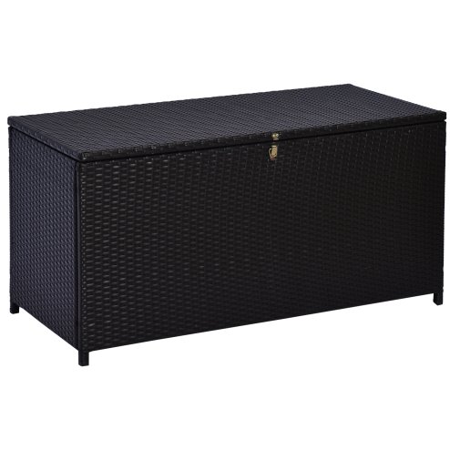 Outsunny 284 L Rattan Garden Storage Box, Outdoor Garden Storage Box with Gas Lift and Lockable Lid, Outdoor Wicker Rattan Chest Container for Garden Tools, 118 x 54 x 59 cm, Dark Brown