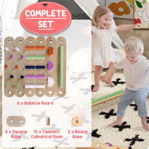 AIYAPLAY Wooden Balance Beam Board for Kids, Indoor Outdoor Play Equipment Build Coordination Agility and Strength, Toddler Obstacle Course for 3-8 Years