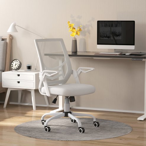 Vinsetto Mesh Office Chair with Flip-up Armrest, Swivel Computer Chair with Lumbar Support, Adjustable Height, Tilt Function for Home/Office, White