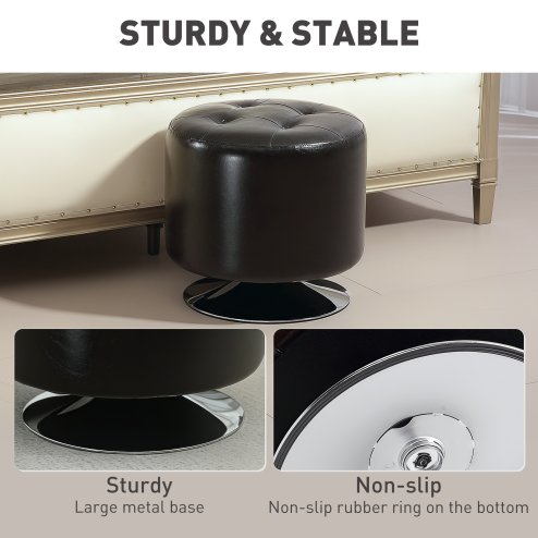 HOMCOM 360 Swivel Foot Stool Round PU Footstool with Thick Sponge Padding and Solid Steel Base