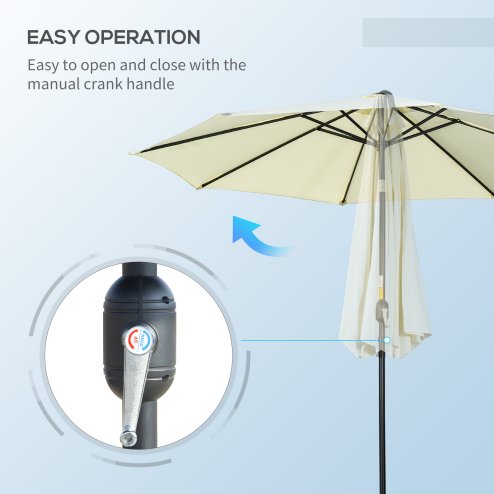 Outsunny 3(m) Tilting Parasol Garden Umbrellas, Outdoor Sun Shade with 8 Ribs, Tilt and Crank Handle for Balcony, Bench, Garden - Beige