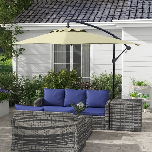 Outsunny 3x2m Cantilever Parasol with Cross Base, Banana Parasol with Crank Handle and 6 Ribs, Rectangular Hanging Patio Umbrella for Outdoor Pool, Garden, Balcony, Beige