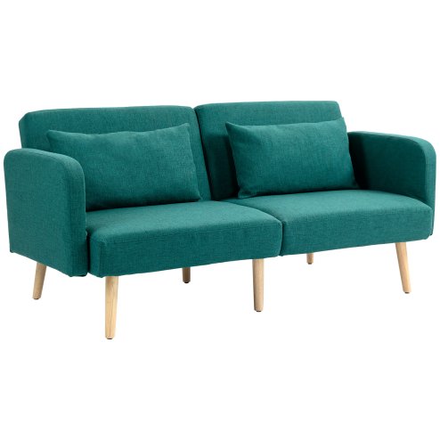 HOMCOM Click Clack Sofa Bed, 3 Seater Sofa, Convertible Bed Settee, Modern Fabric Loveseat Sofa Couch with 2 Cushions for Living Room, Guest Room