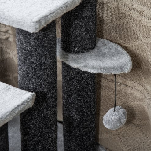 PawHut Pet Stairs, Cat Tree Climb Ladder with 4-step Stair, Scratching Posts, Platforms, Toy Ball, for Indoor Cats, Grey