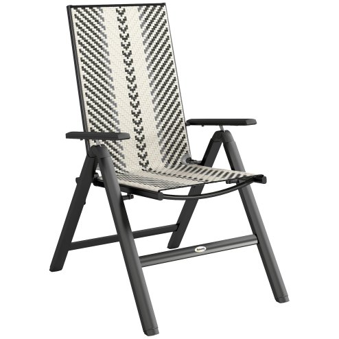 Outsunny Rattan Folding Chair Outdoor, 5-Position Adjustable Wicker Garden Dining Chair with High Backrest, Wide Armrest, for Patio, Terrace, Balcony, Grey