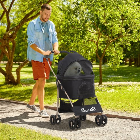 PawHut Dog Pram Dog Stroller 3 in 1 Pet Pushchair Detachable Design with Universal Wheels, Brake for Small Miniature Dogs - Black