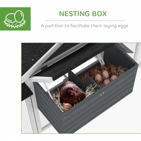 PawHut Large Chicken Coop with Run Garden Hen House Poultry Coops Cages with Nesting Box Wooden 204 x 85 x 93cm, Grey