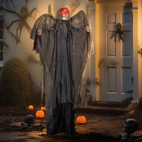 HOMCOM 195cm Winged Grim Reaper Outdoor Halloween Decoration, Halloween Animatronic with Sound Activated, Light Up Eyes, Sound Effects, Animated Prop for Haunted House