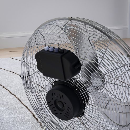 HOMCOM 16 Inches Chrome Metal Floor Fan, High Velocity 3-Speed Home Gym with Adjustable Head, Portable Desk & Table Fan Air Circulator for Home Office, Powerful Airflow, Quiet Operation