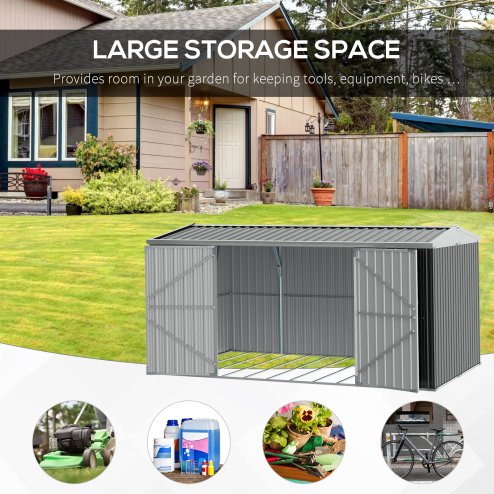 Outsunny 14 x 8ft Outdoor Garden Metal Storage Shed with Lockable Door, Tool Storage Box with Sloped Roof, 4 Windows and Floor Foundation for Backyard, Patio and Lawn - Grey