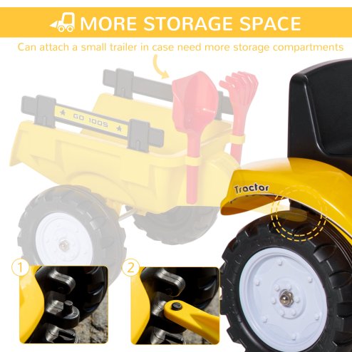 HOMCOM Ride on Tractor for Kids, No Power Pedal Go Kart Ride on Toy with Manual Control Bucket, Forward, Backword, for Aged 3-6 Years Old, Yellow