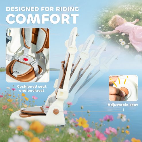 AIYAPLAY Kids Trike, Foldable Toddler Tricycle 5 in 1 with Adjustable Parent Handle & Removable Canopy, 5-point Safety Harness, Footrest, Storage Bag, for Ages 1-3 Years, Cream White