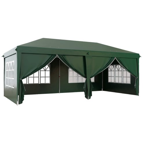 Outsunny 3 x 6 m Pop Up Gazebo with Sides and Windows, Height Adjustable Wedding Camping Party Tent Canopy Marquee with Storage Bag for Garden, Event, Green Image