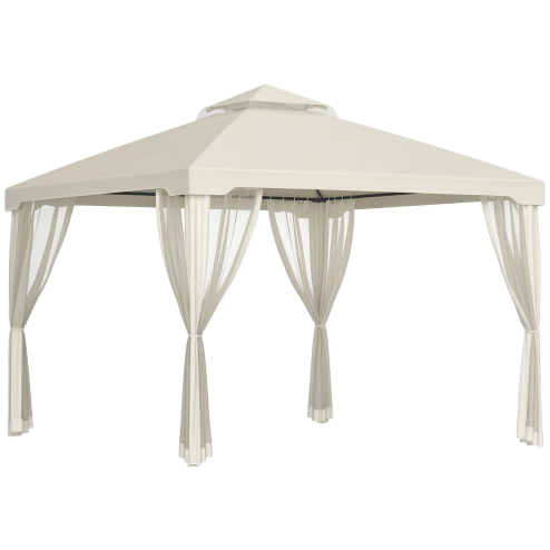 Outsunny 3 x 3 m Metal Gazebo, Garden Pavillion, Double Roof Outdoor Canopy Shelter with Mesh Sidewalls, Cream White