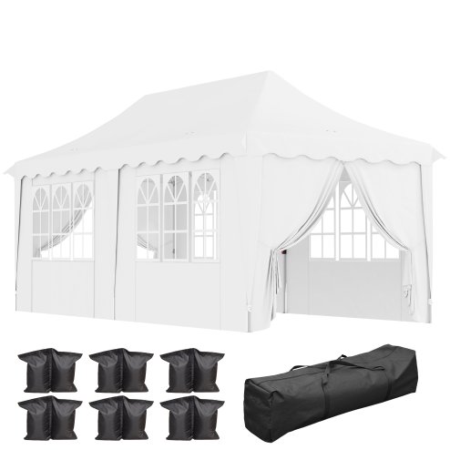 Outsunny 3 x 6m Pop Up Gazebo with Sides, UPF50+ Height Adjustable Marquee Party Tent, Wedding Canopy, Instant Event Shelter with Carry Bag and Sand Bags for Garden, White Image