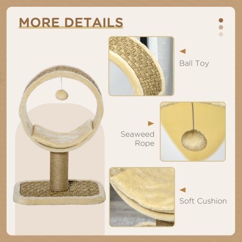 PawHut 56cm Small Cat Tree for Indoor Cats with Scratching Post, Kitten Tower with Tunnel, Toy Ball, Cushion - Beige