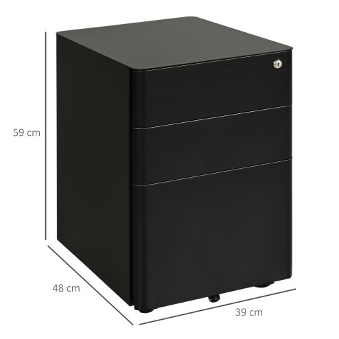 Vinsetto 3-Drawer Mobile Filing Cabinet, Steel Lockable File Cabinet for A4, Legal, Letter, Compact Under Desk Storage Unit with Pre-Assembled Body Except Wheels for Home Office, 39 x 48 x 59cm, Black