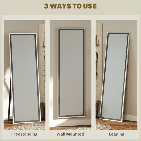 HOMCOM Full Length Mirror, 163 x 53 cm Full Body Mirror with Frame, Free Standing, Hanging or Leaning Against Wall for Bedroom, Living Room, Grey Wood Effect