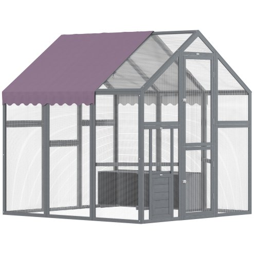 PawHut Chicken Run, Large Wooden Walk In Chicken Coop with Waterproof Cover, Split Door, 2 Nesting Boxes, 2 Roosting Bars, Poultry Hen Cage for 6-8 Chickens, Ducks, Geese, Rabbits, 1.7 x 1.8 x 1.8 m
