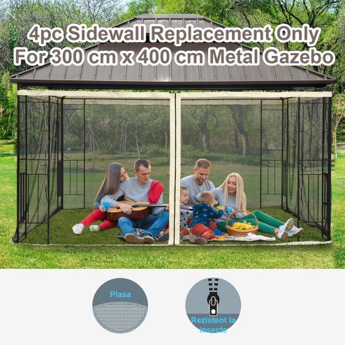 Outsunny fit 10x10ft Gazebo Universal Replacement Mosquito Netting for Patio Gazebos and Canopy Tents with Zippers for 3(m) x 3(m) Gazebo, (Sidewall Only) Beige