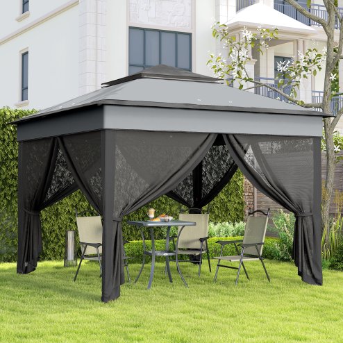 Outsunny 3 x 3(m) Pop Up Gazebo with Netting and Carrying Bag, Party Tent Instant Event Shelter, Height Adjustable and UV-Resistant, for Garden, Patio, Grey