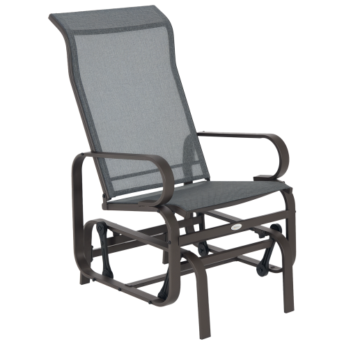 Outsunny Outdoor Gliding Rocking Chair with Sturdy Metal Frame Garden Comfortable Swing Chair for Patio, Garden and Poolside, Grey