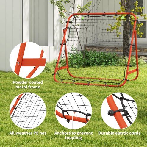 HOMCOM Football Rebounder Net, Adjustable Kickback Target Goal Teens Adults Training Aid for Multi-Sports Practise, Red