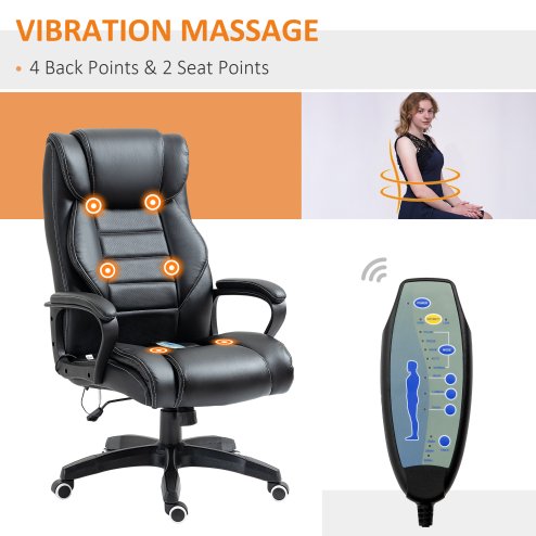 Vinsetto Office Chair with 6-Point Maaage, PU Desk Chair with Padded Seat and Armrest, Computer Chair with Tilt Function for Home, Black