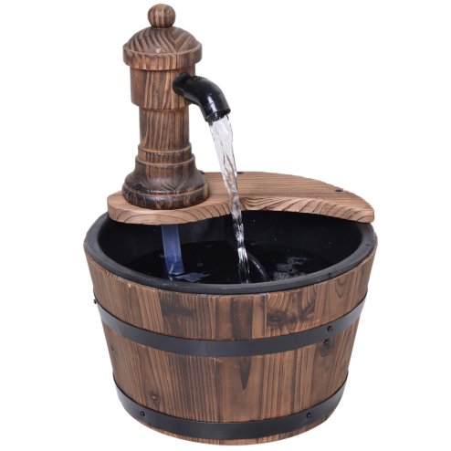 Outsunny Barrel Patio Water Fountain Wood Garden Decorative Ornament Water Feature w/ Electric Pump