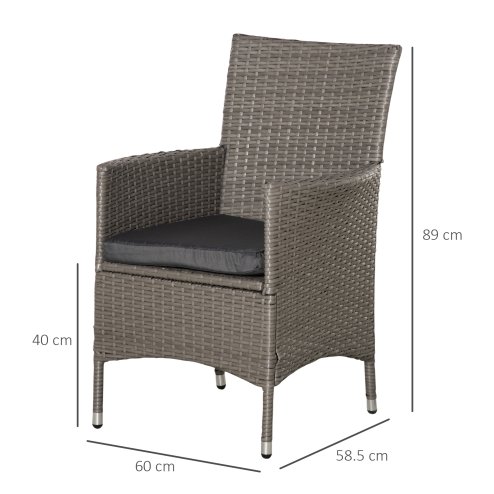 Outsunny 4 Pieces Outdoor PE Rattan Dining Chairs Set with Cushion, Garden Armchair with Armrests, High Backrest, Metal Frame Patio Wicker Furniture, Grey