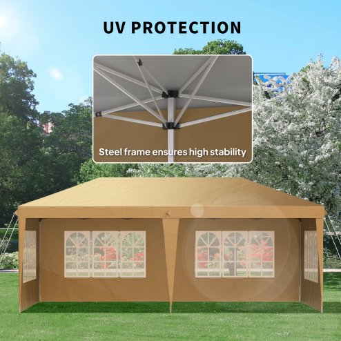 Outsunny 3 x 6m Garden Pop Up Gazebo, Height Adjustable Marquee Party Tent with Sidewalls, Storage Bag, Khaki