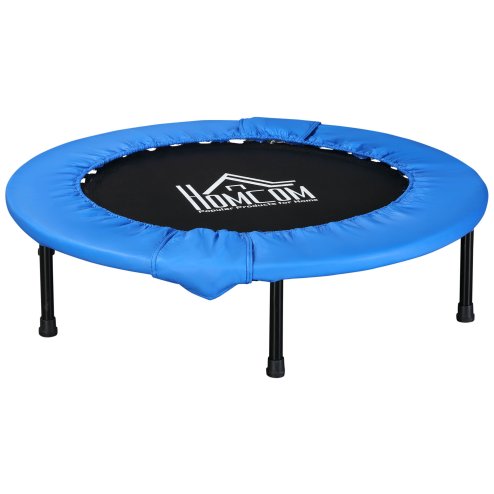 HOMCOM 101 Mini Fitness Trampoline Home Gym Yoga Exercise Rebounder Indoor Outdoor Jumper with Safety Pad, Support Up to 100 KG, Blue and Black Image
