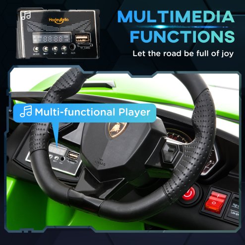 HOMCOM Lamborghini Aventador Licensed 12V Kids Electric Ride On Car Racing Car Toy with Parental Remote Control Battery-powered 2 Motors Music Lights for 3-8 Years Old Green