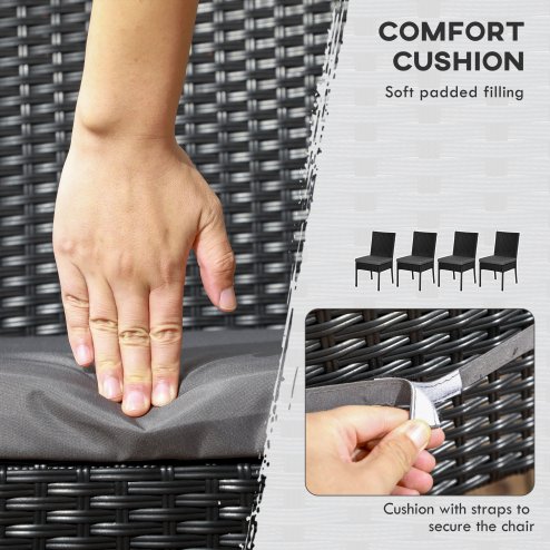 Outsunny 4 Pieces PE Rattan Garden Chairs with Cushion, Patio Wicker Dining Chairs with Backrest for Patio, Deck, Garden, Black