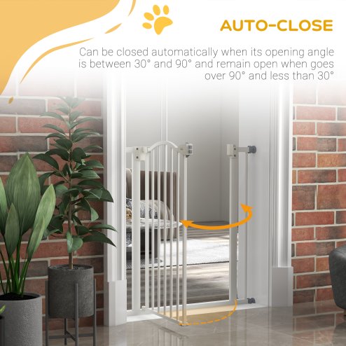 PawHut Pressure Fit Dog Stair Gate No Drilling Safety Gate Auto Close for Doorways, Hallways, 74-80cm Adjustable, 78cm Tall, White