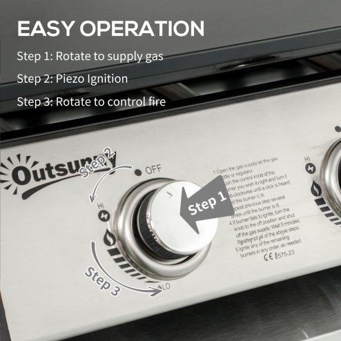 Outsunny Gas Plancha Grill with 3 Stainless Steel Burner, 7.5kW, Portable Tabletop Gas BBQ with Non-Stick Griddle and Lid for Camping Picnic Garden Party Festival