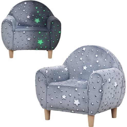 AIYAPLAY Kids Armchair, Glow in the Dark Single Chair with Star Design, Upholstered Toddler Tub Chair for Bedroom, Playroom, Kid Room, Grey